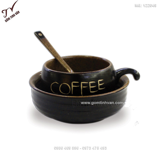 Cốc sứ cafe và bát ngâm ủ men gốm màu đen - 122049