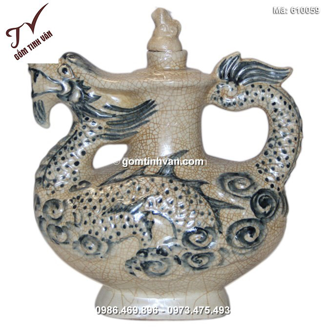 Bình đựng rượu dáng rồng 1,5 lít - men rạn cổ - 610059