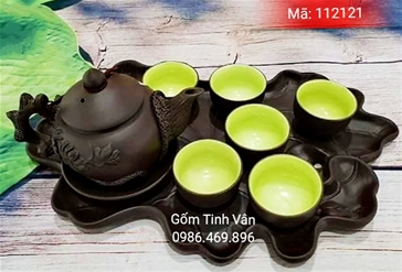 am chen gom tu sa, bo binh tra tu sa, gom nau den, hoa van dap noi, ma 112121, gom su bat trang tinh van, dung tich 400ml