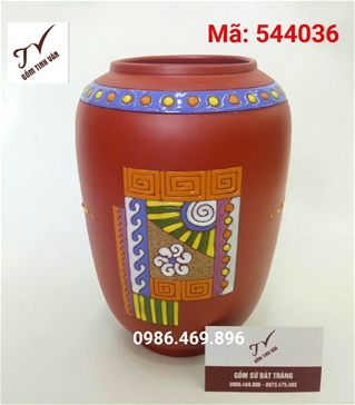 binh gom cam hoa nghe thuat ma 544036, cao 32 cm, dk 19 cm, gom su bat trang tinh van