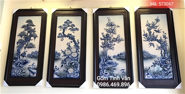 tranh tu quy gom su hoa van dap noi men xanh lam, kich thuoc 45x95 cm, gom su bat trang tinh van, ma 573067