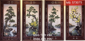 Tranh tứ quý hoa văn ĐẮP NỔI thủ công, mã 573075, kích thước 95x45 cm, chạm khắc tinh xảo, GỐM SỨ BÁT TRÀNG - TINH VÂN