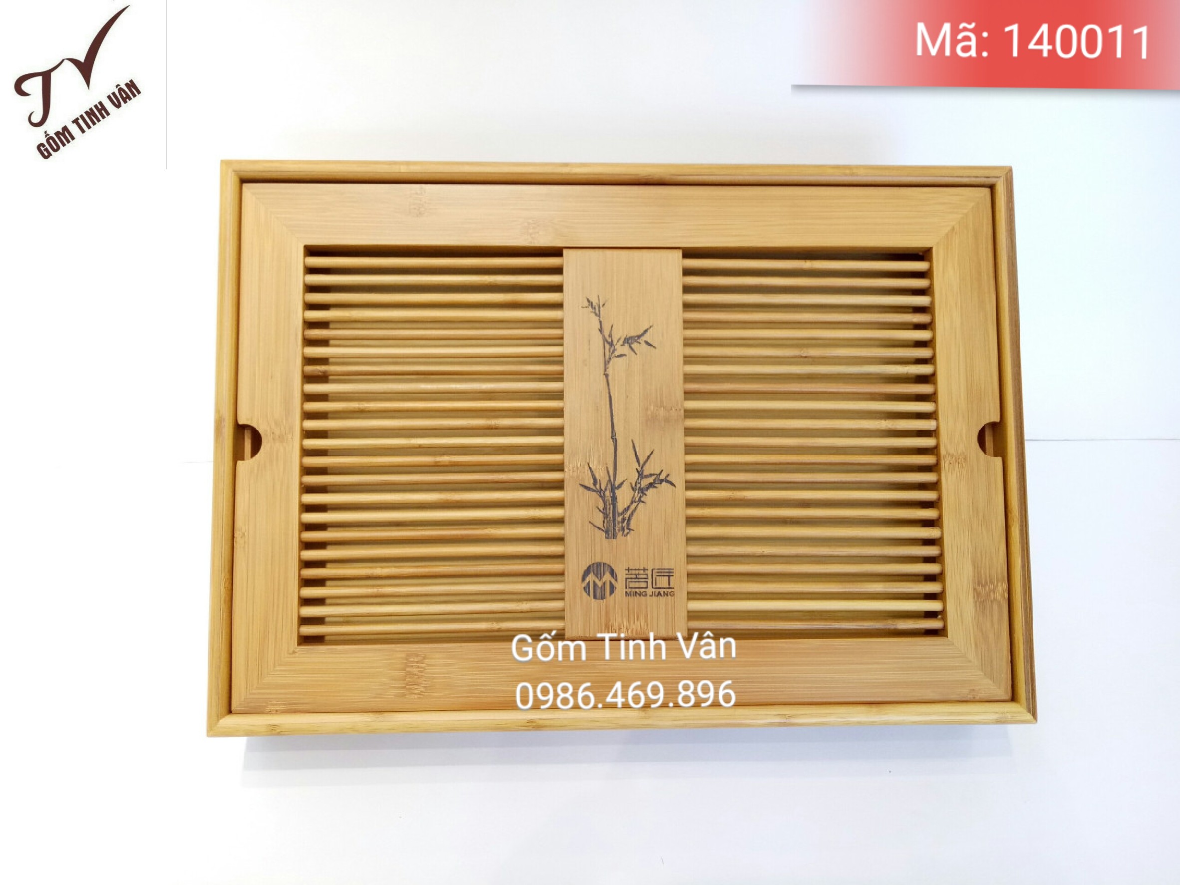 Khay tre đựng bộ bình trà, mã 140011, kich thuoc 28x40 cm ( khay 605 ), gốm sứ Bát Tràng-Tinh Vân