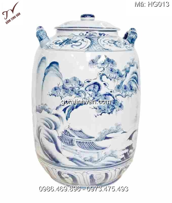 Hũ gạo hoa văn bát tràng 20lit - HG013