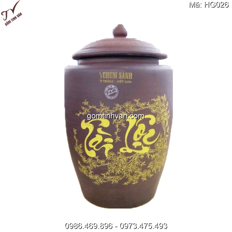 Hũ gạo phong thủy gốm sứ bát tràng - 20lit = 15 kg - HG026