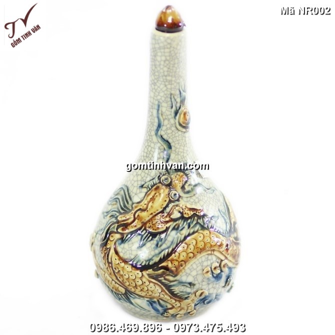 Nậm rượu mini Rồng nổi - men rạn cổ - cao 25 cm-NR002