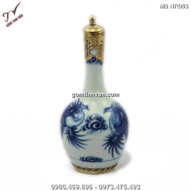 Nậm rượu vẽ phượng bọc đồng - 200 ml-NR003