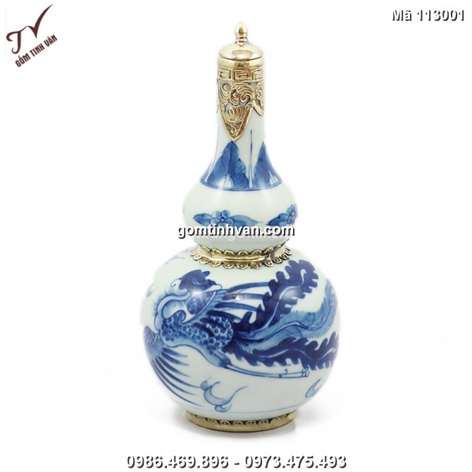 Nậm rượu vẽ phượng bọc đồng - NR001