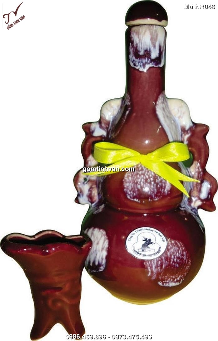 Nậm rượu hồ lô nâu đất gốm sứ bát tràng - NR046