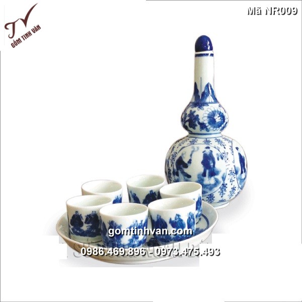Bộ nậm rượu Bát Tiên men lam cổ-NR009
