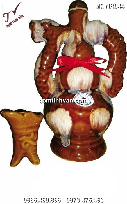 Nậm rượu hồ lô nâu đất gốm sứ bát tràng - NR044