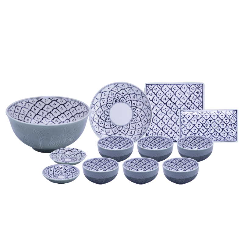 bat dia, chen dia, gom su bat trang ve hoa beo men xanh lam co, gom tinh van