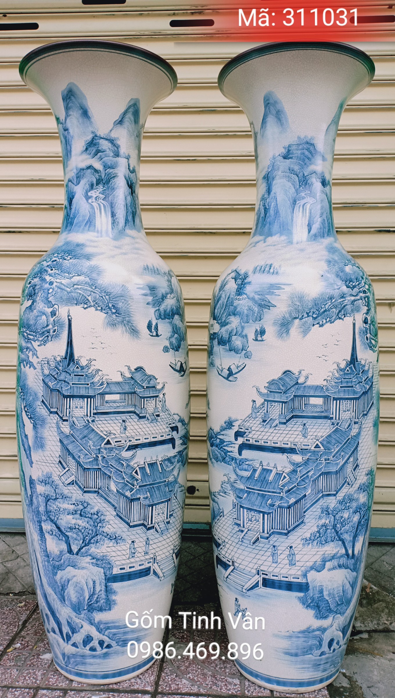 lo loc binh, loc binh men ran co, hoa van ve ky, ve tay tinh xao, ma 311031, cao 1.55m ca chan de, gom su bat trang tinh van