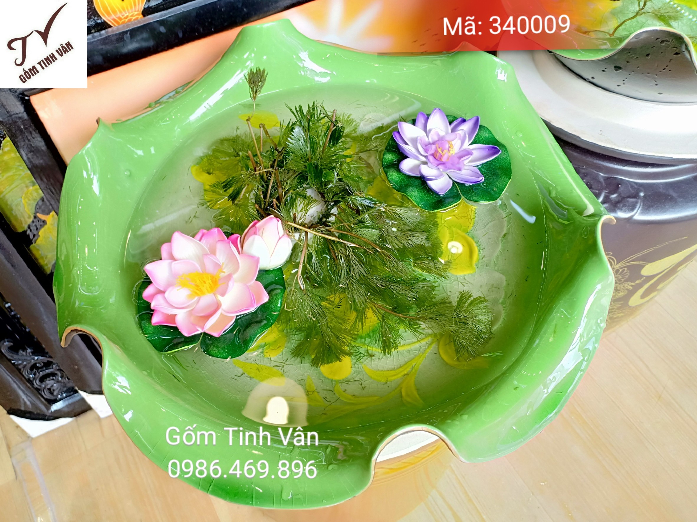 Bát nước lá sen PHONG THỦY, dk 45 cm, mã 340009, Gốm sứ Bát Tràng-Tinh Vân
