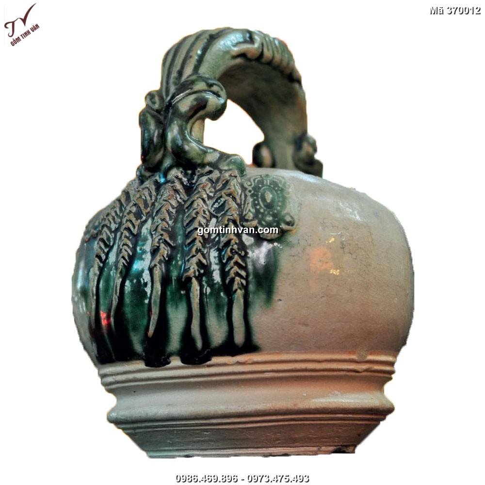 Bình vôi gốm cổ vẩy men lục - 370012