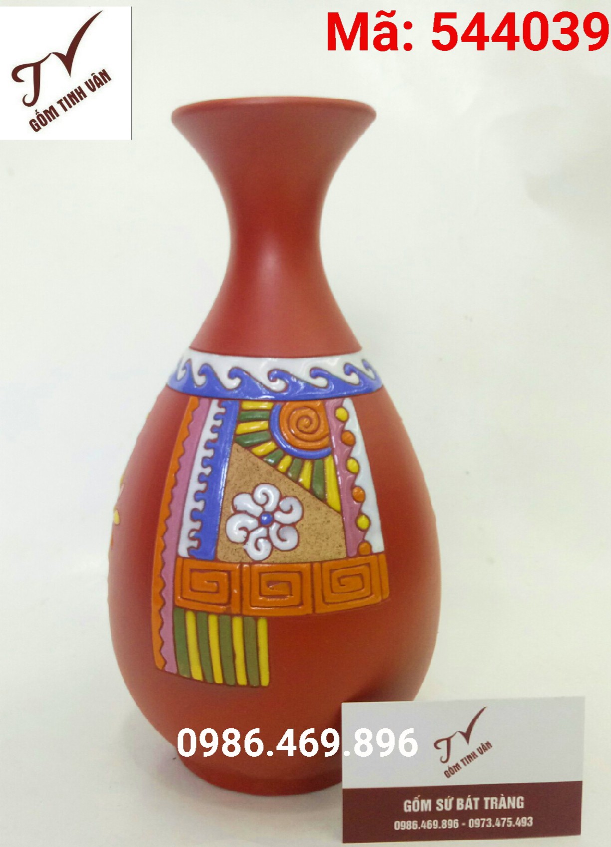 lo cam hoa dang ty ba, ma 544039, chat lieu gom dat nung nghe thuat, cao 30 cm, gom su bat trang tinh van