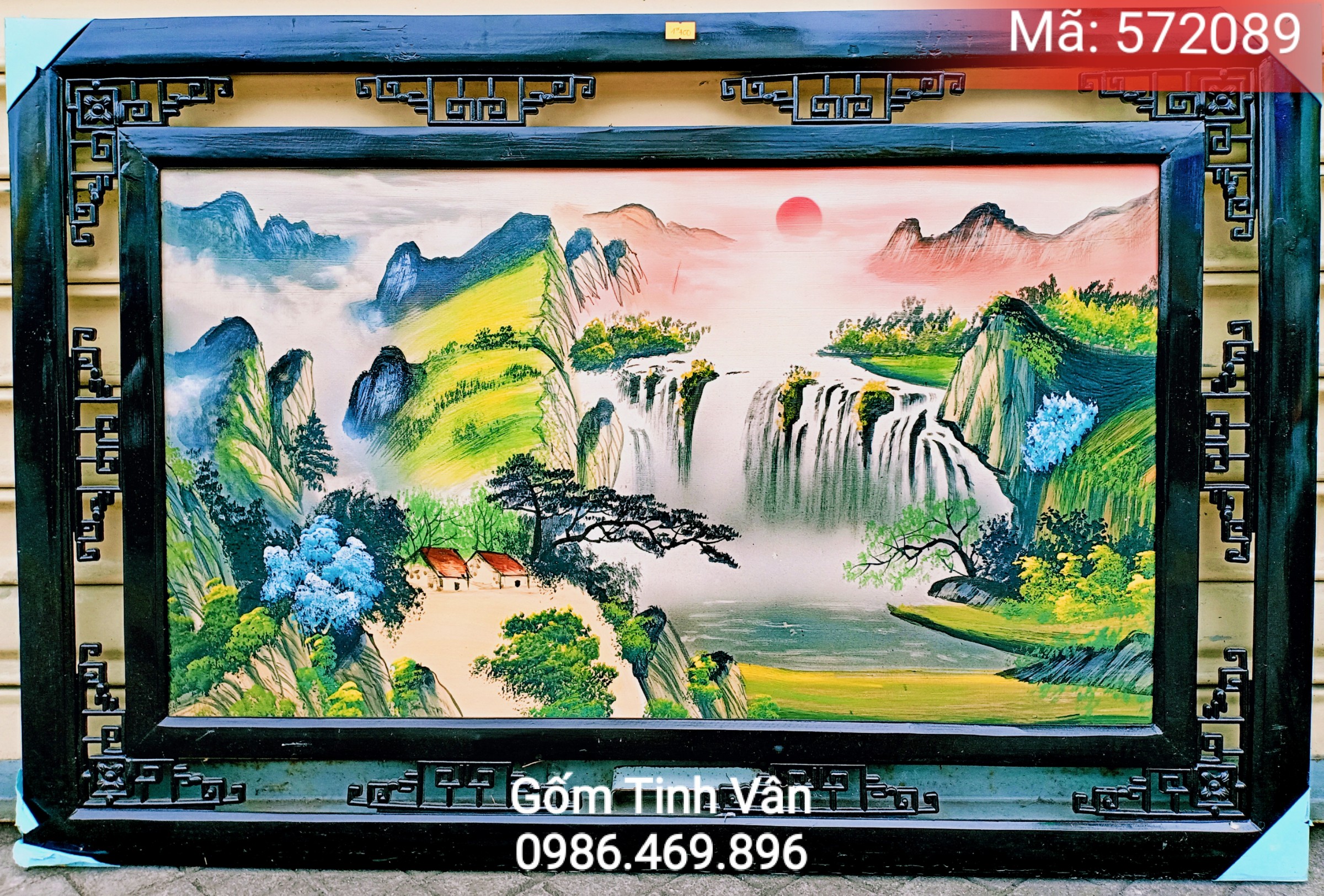 tranh gom su canh son thuy huu tinh ve tay tinh xao, ma 572089, kich thuoc 98x65cm, gom su bat trang tinh van cao cap