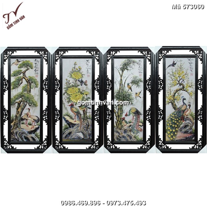 Tranh tứ quý Tùng - Cúc - Trúc - Mai đắp nổi men màu - rộng 50cm - cao 100cm - 573060
