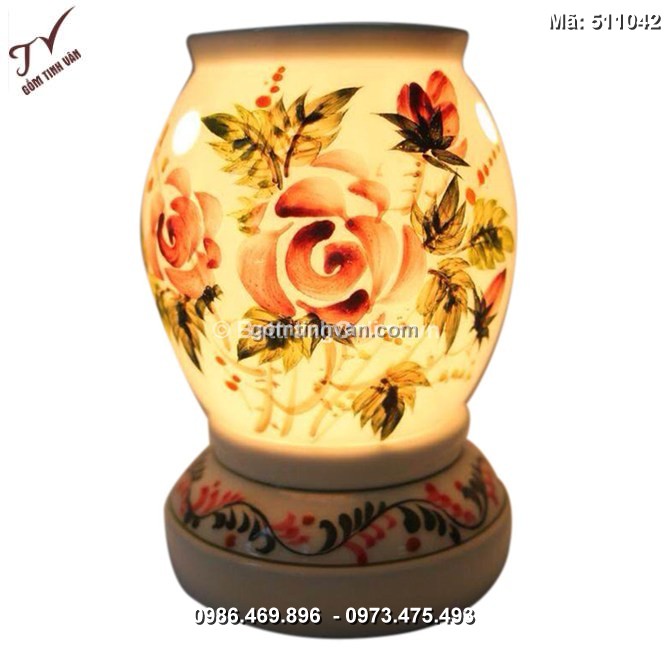 Đèn xông tinh dầu - hoa hồng - dáng đèn trứng