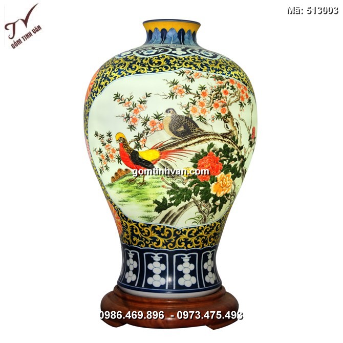 Đèn sứ thấu quang vẽ chim trĩ và hoa mẫu đơn - 513003