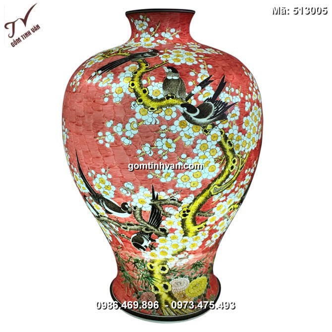 Đèn sứ thấu quang vẽ chim công và hoa đào- 513005