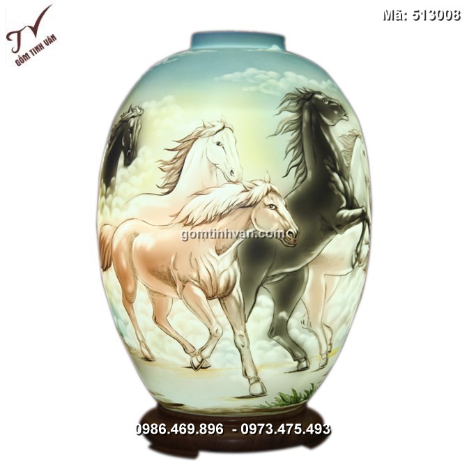 Đèn sứ thấu quang vẽ bát mã vờn mây- 513008