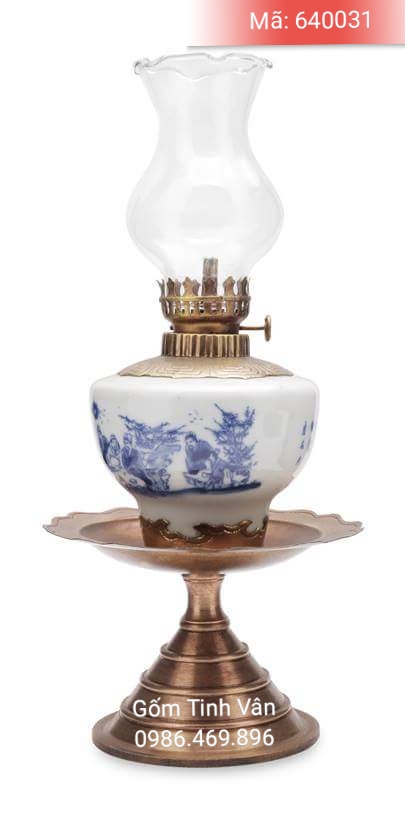 den dau chan dong, cao 22 cm, ma 640031, gom su bat trang, tinh van, hoa van truc lam that hien