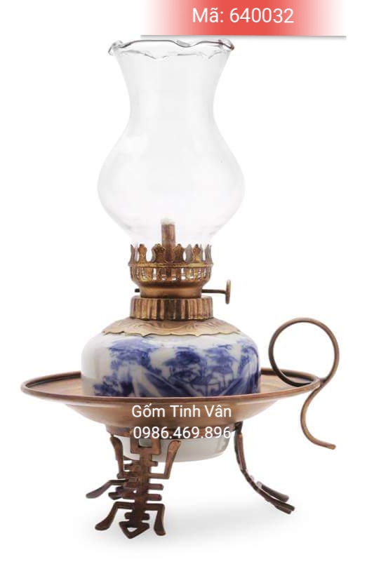 den dau dia chan dong, cao 20 cm, ma 640032, gom su bat trang tinh van