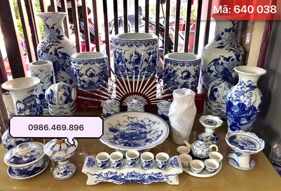 do tho cung day du, men xanh lam rong chau mat nguyet va hoa sen, ma 640038, gom su bat trang tinh van