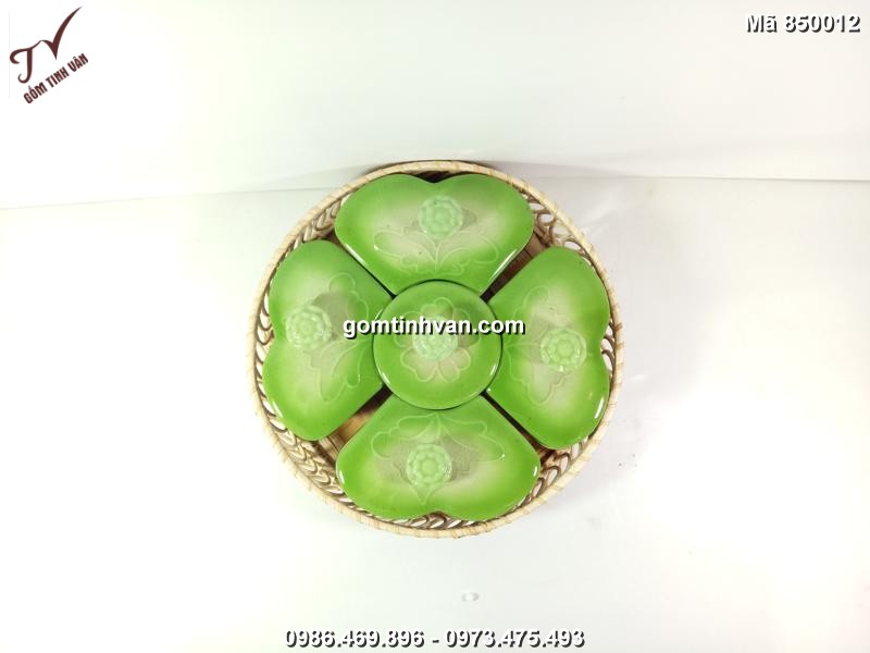 Khay đựng mứt tết hoa xanh 5 lá - 850012