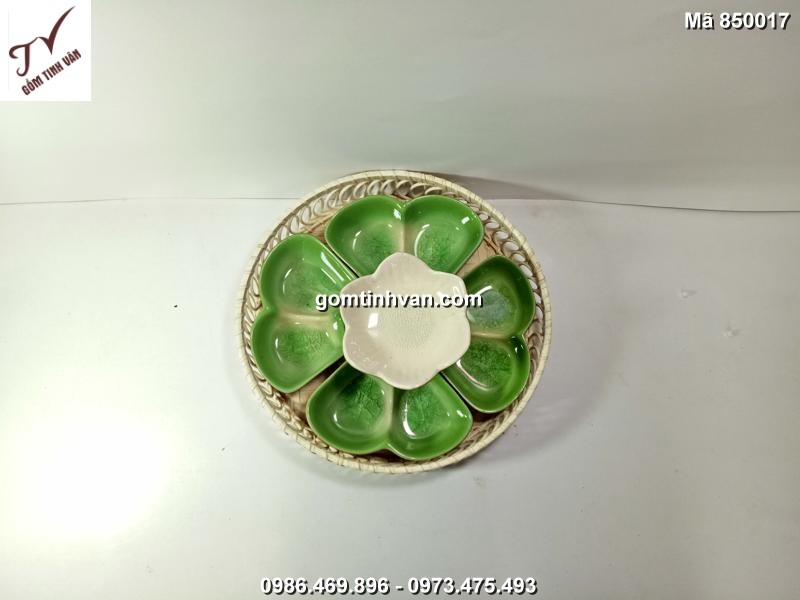 Khay đựng mứt tết hình hoa màu xanh - 850017
