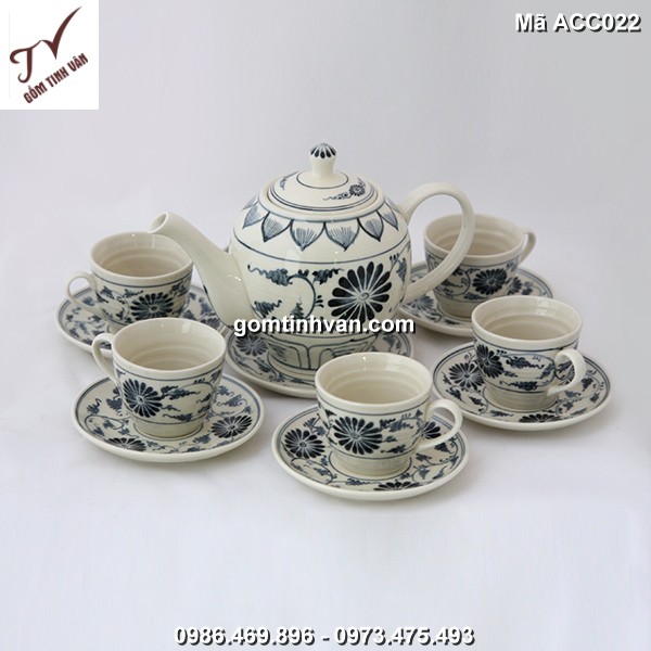 Bộ ấm chén vẽ cúc gốm sứ bát tràng - ACC022