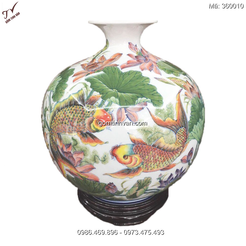 Binh phong thủy cao cấp vẽ cá chép sen - 360010