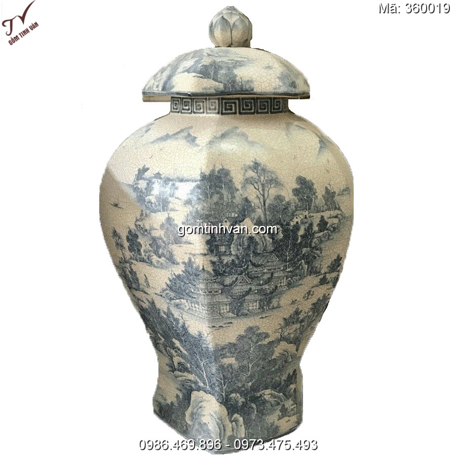 Bình phong thủy vẽ sơn thủy gốm sứ bát tràng - 360019