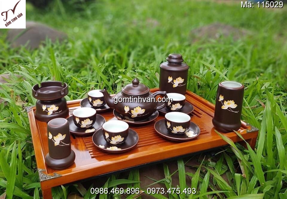 Ấm chén hoa đào gốm sứ bát tràng - 115029