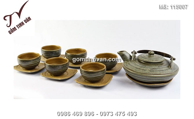 Bộ ấm chén đĩa bay quai đồng - 115007