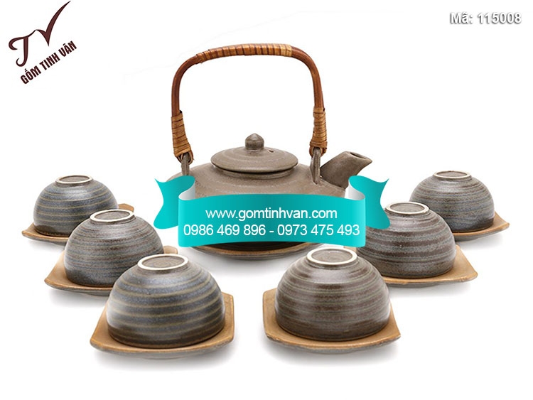 Bộ ấm chén đĩa bay quai mây - 115008