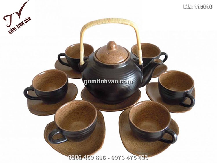 Bộ ấm chén men gốm quai mây - 115016