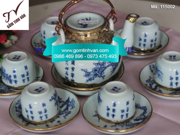 Bộ ấm chén nắp lõm quai đồng - 115002