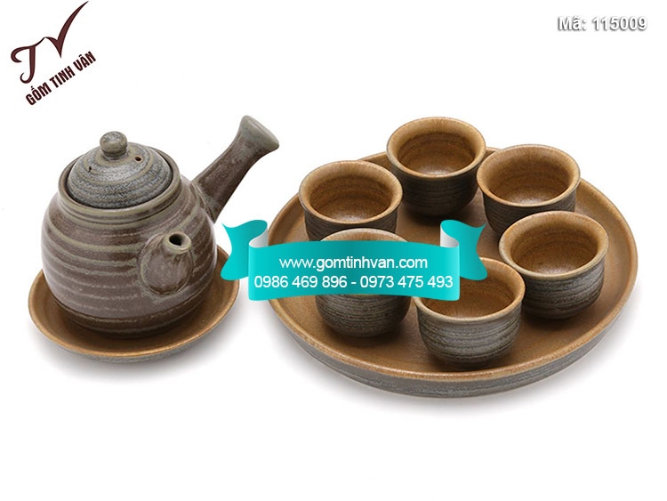Bộ ấm chén quai chuôi khay gốm - 115009