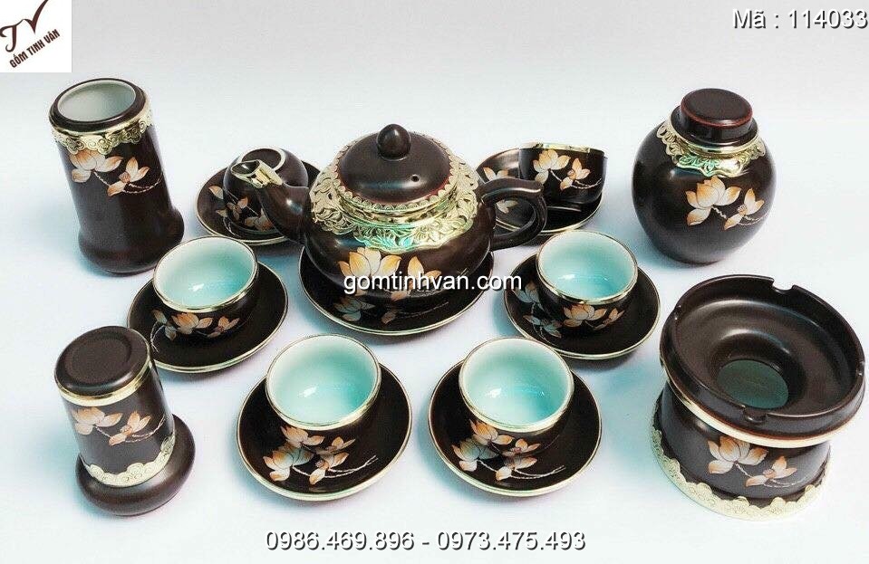 Ấm chén bọc đồng cao cấp gốm sứ bát tràng - 114033