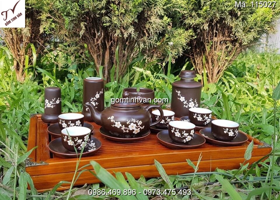 Ấm chén hoa đào gốm sứ bát tràng - 115027