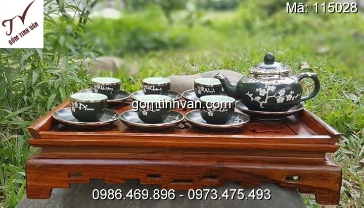 Ấm chén hoa đào bộc đồng gốm sứ bát tràng - 115028