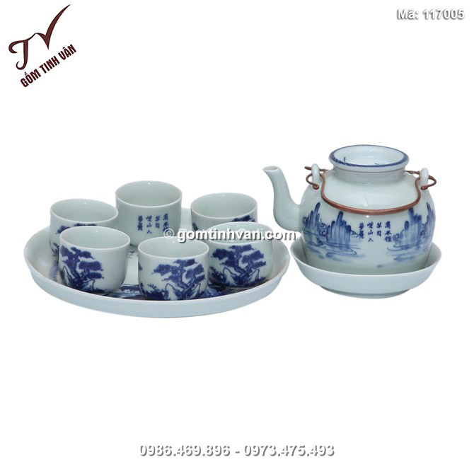 Bộ ấm chén men lam cổ - 117005