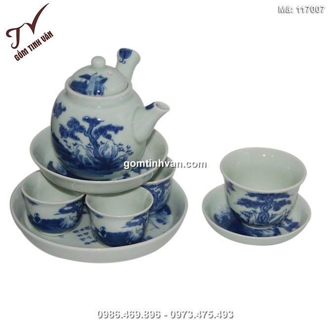 Bộ ấm chén tống quai ngang - vẽ trúc lâm thất hiền - 117007
