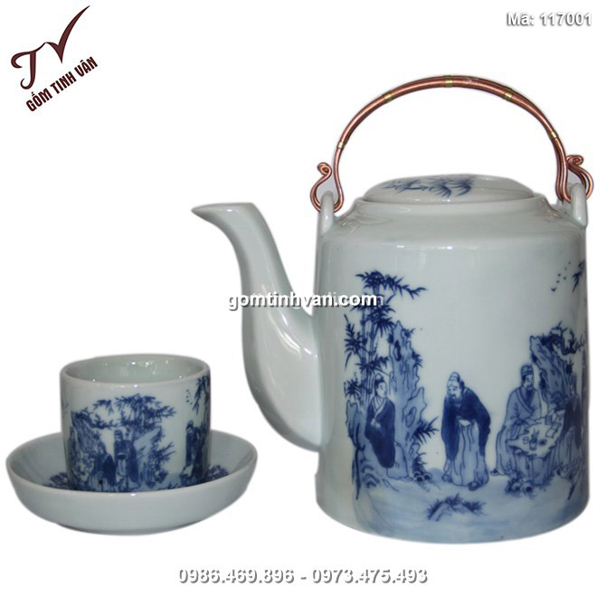 Ấm tích vẽ trúc lâm thất hiền 1,25 lit - men xanh - 117001