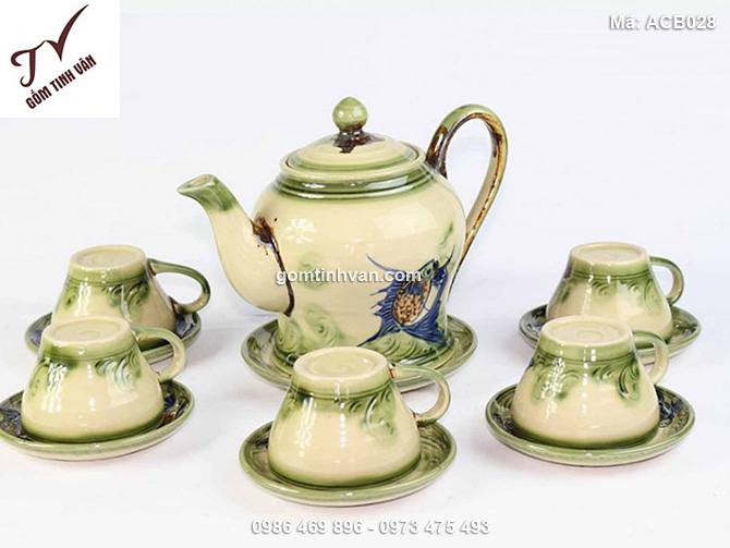 Bộ ấm chén men bóng vẽ cá - ACB028