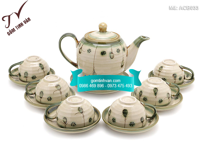 Bộ ấm chén men bóng vẽ hoa dây - ACB033