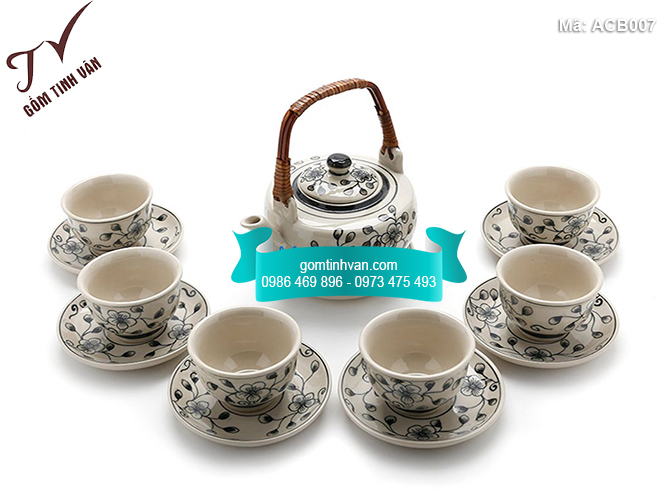 Bộ ấm chén men bóng vẽ hoa dây - ACB007