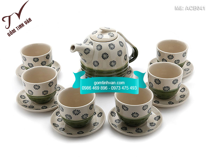 Bộ ấm chén men bóng vẽ hoa thị - ACB041